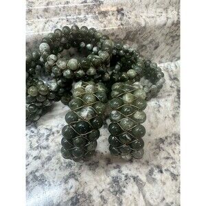 Coastal Sea Green Marbled Stone Bead Gold Wire Napkin Rings Set of 8